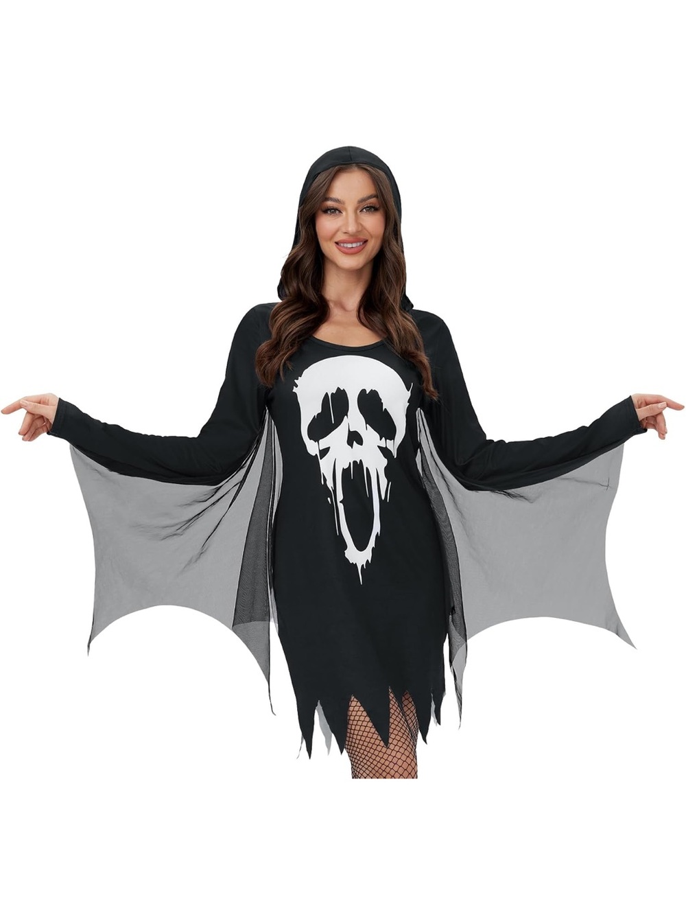 Women’s Ghostface Scream Hooded Halloween Costume Dress Black